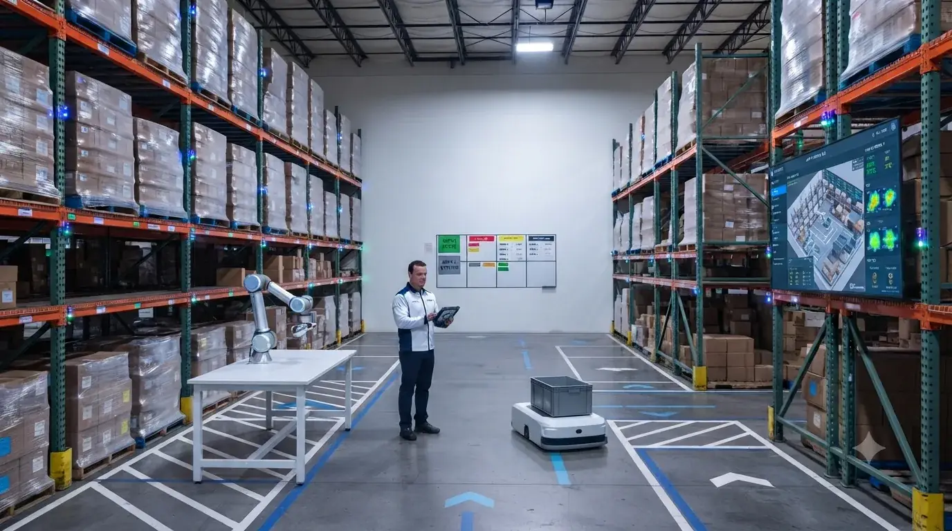 Cobot, workstation and active control screen